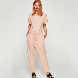 🌷 Zara Blush Casual Relaxed Fit Short Sleeve Lounge Jumpsuit Size S